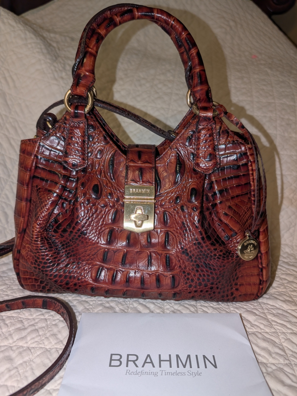Brahmin Brown Croc-Embossed Leather Satchel